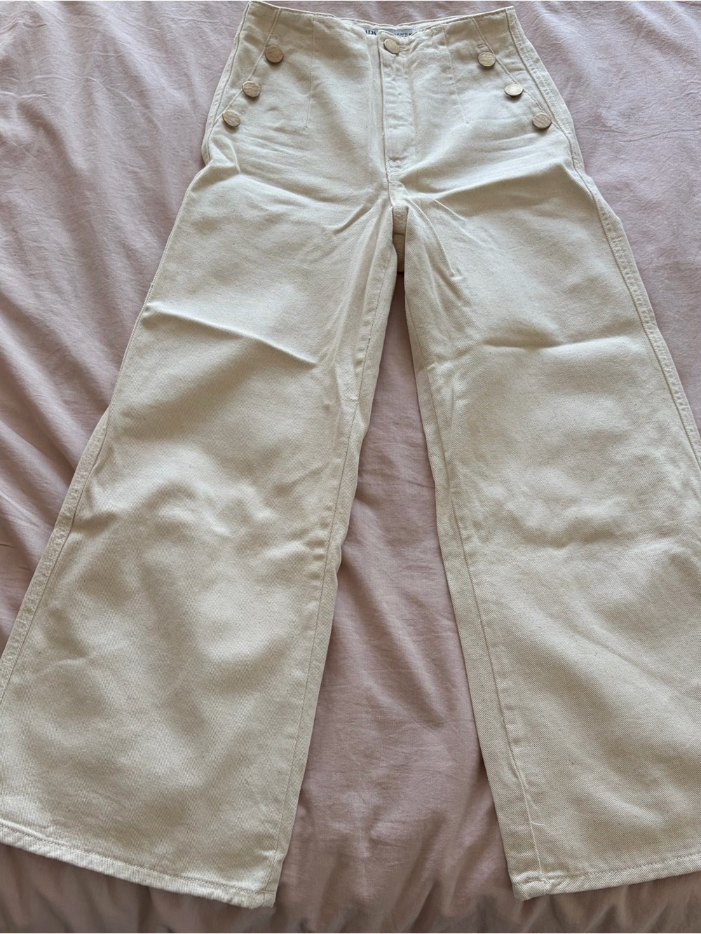 Zara Cream Wide-Leg Sailor Button Jeans